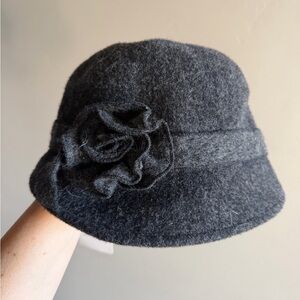 Elegant Gray Wool Cloche Hat with Floral Accent